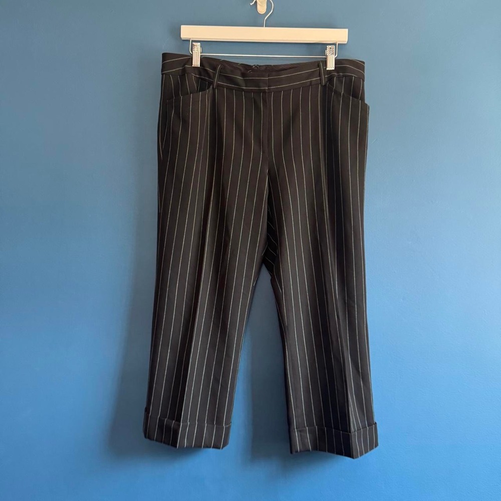 Y2K Context Capri Pants Women's Size 12 Pinstripe Black Blue White Tailored